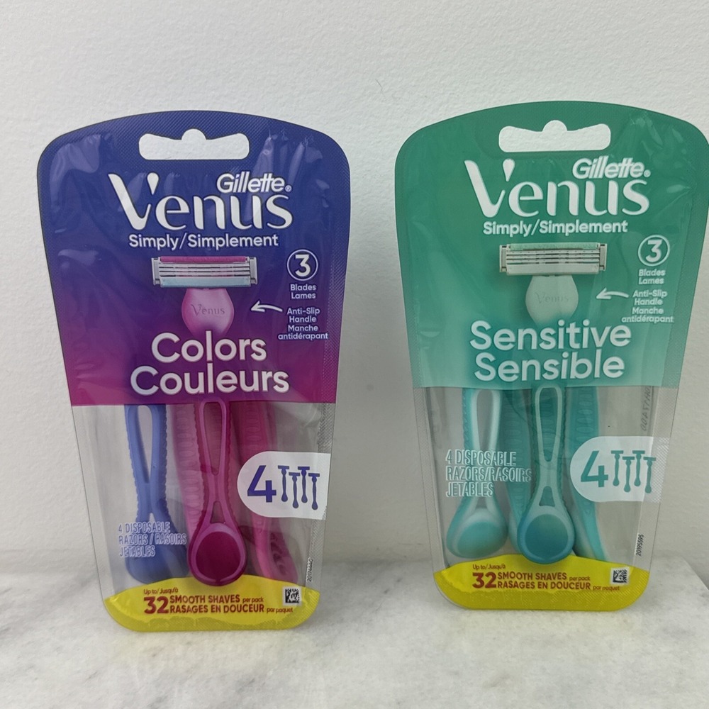 2X New Gillette Venus Simply 3 Disposable Razor  4ct. ea. pack